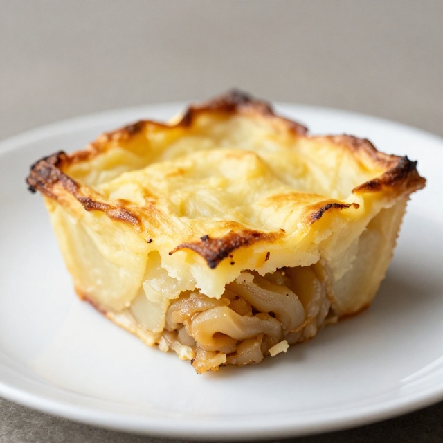 Easy shepherd's pie recipe portion on a plate showing golden mashed potato top and beef filling