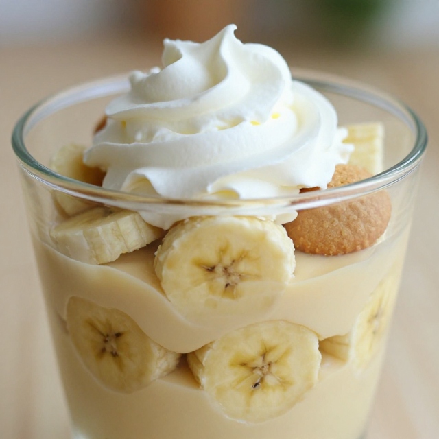 Banana pudding recipe layered with pudding, sliced bananas, and vanilla wafer cookies, topped with whipped topping