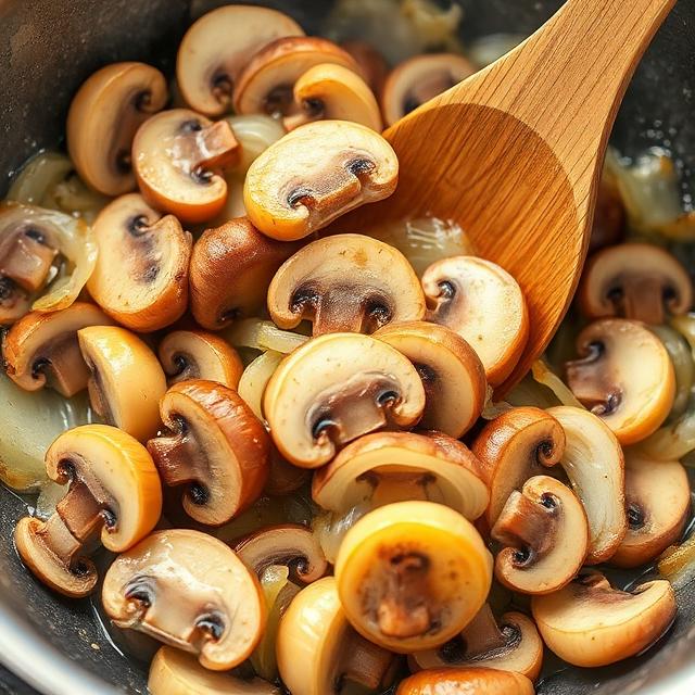 Sautéing mushrooms and onions in a pan