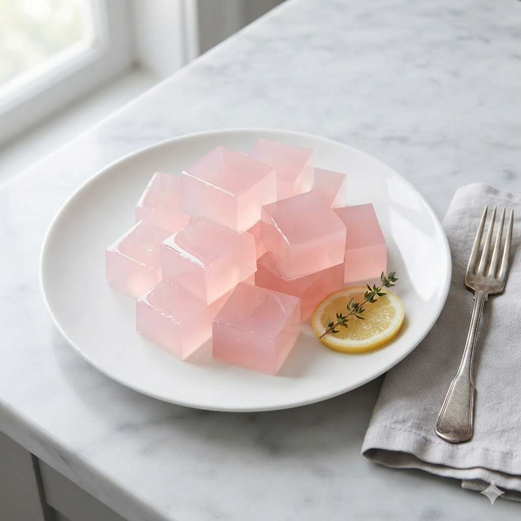 best pink gelatin recipe for weight loss cubes with lemon on a plate