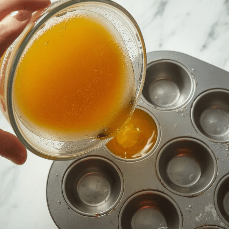 Portioning bariatric gelatin recipe into a muffin tin