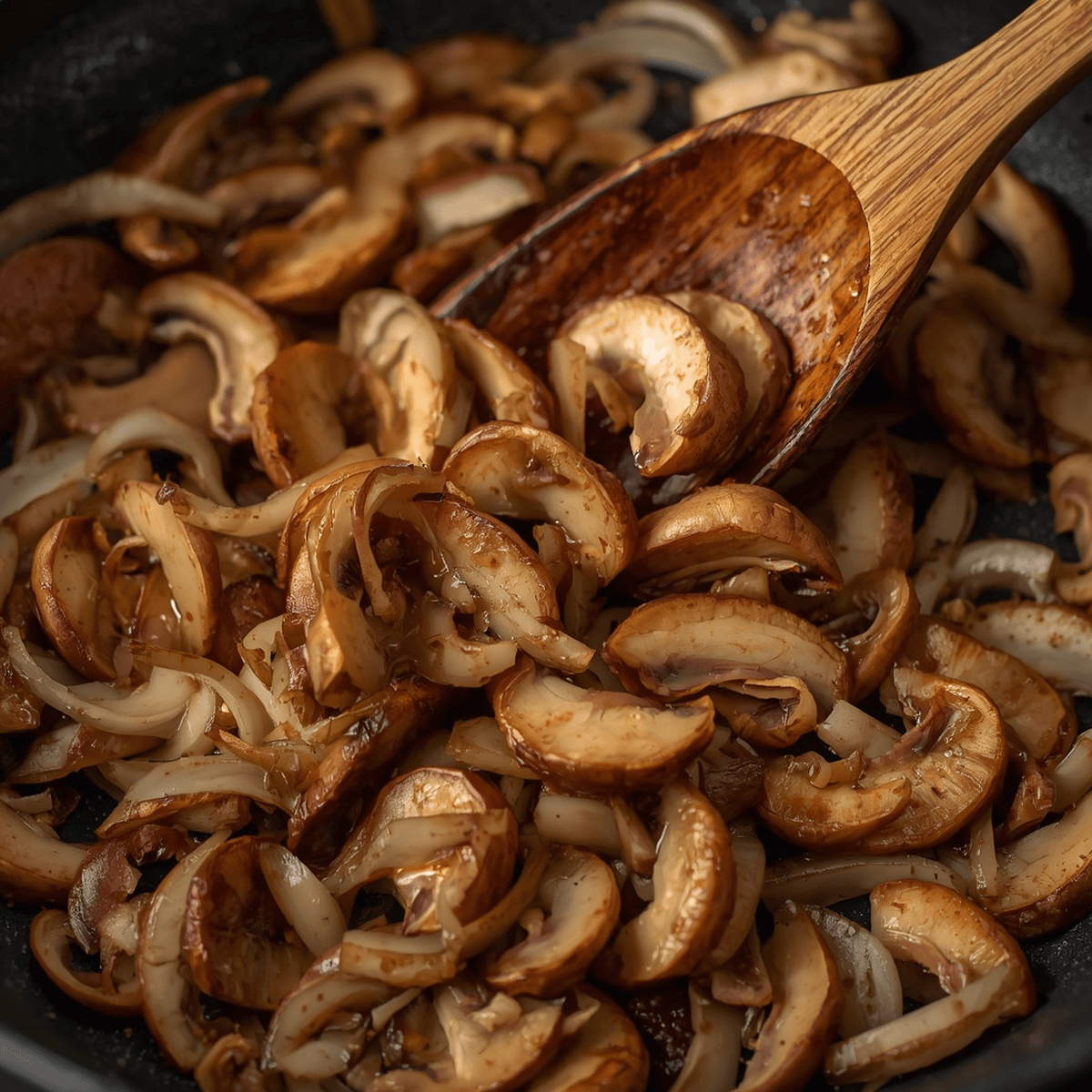 Sautéing mushrooms and onions in a pan