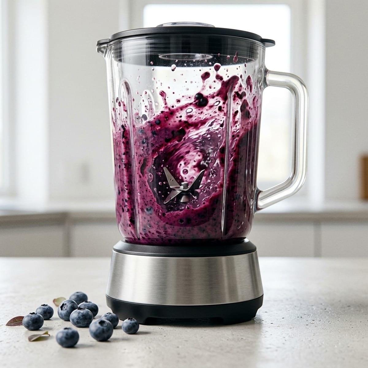 Blending blueberries for flavored lemonade