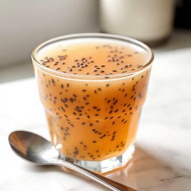 chia gelatin weight loss recipe served in a glass with spoon
