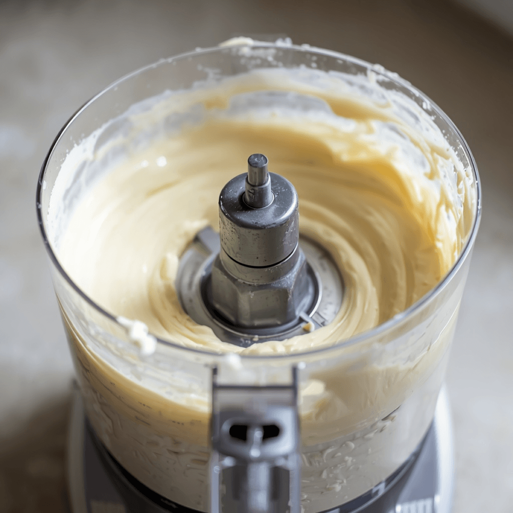 Blending cottage cheese in a food processor until smooth