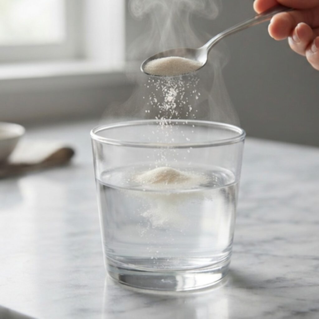 Dissolving gelatin powder into warm water for the gelatin trick