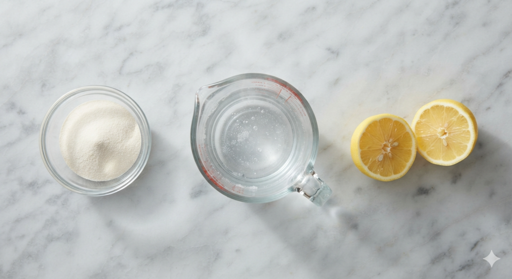 ingredients for the gelatin trick including gelatin powder and lemon