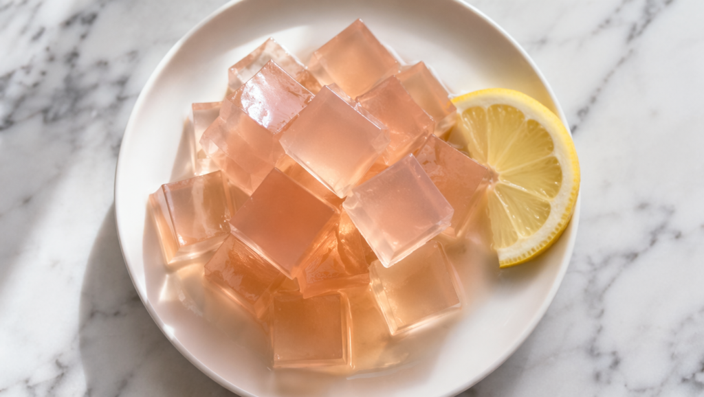 jillian michaels gelatin trick set into cubes on a plate