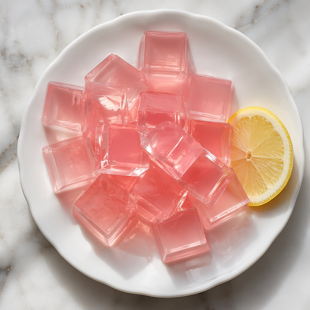 dr oz pink gelatin recipe cubes on a plate, the real homemade version
