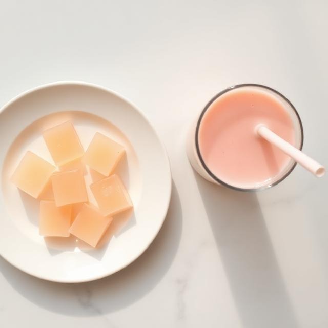 gelatin weight loss cubes next to a collagen protein drink