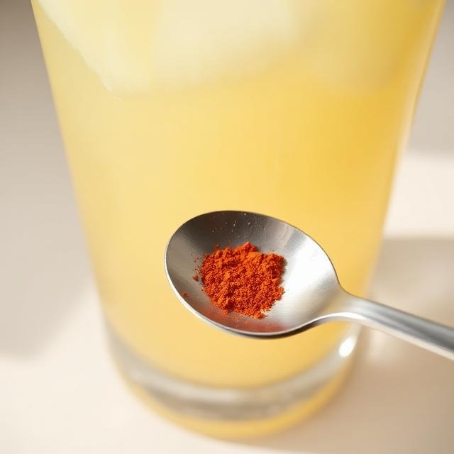 Stirring cayenne pepper into a glass of lemonade