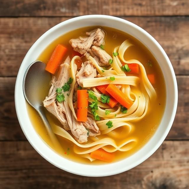Overhead shot of the finished soup garnished with fresh parsley