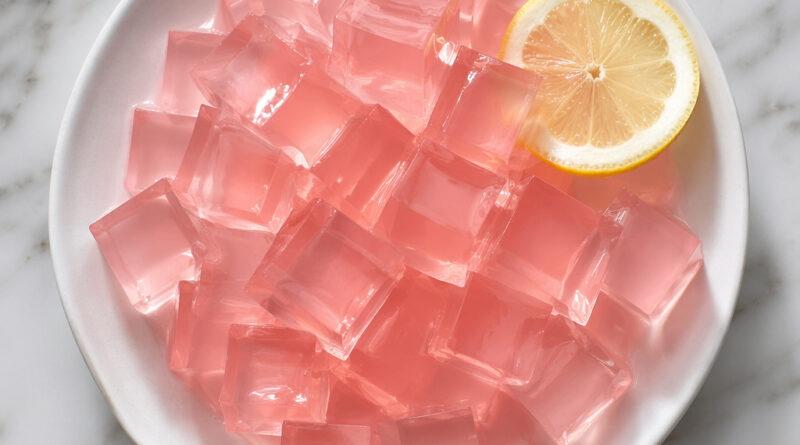 dr oz pink gelatin recipe cut into cubes with lemon