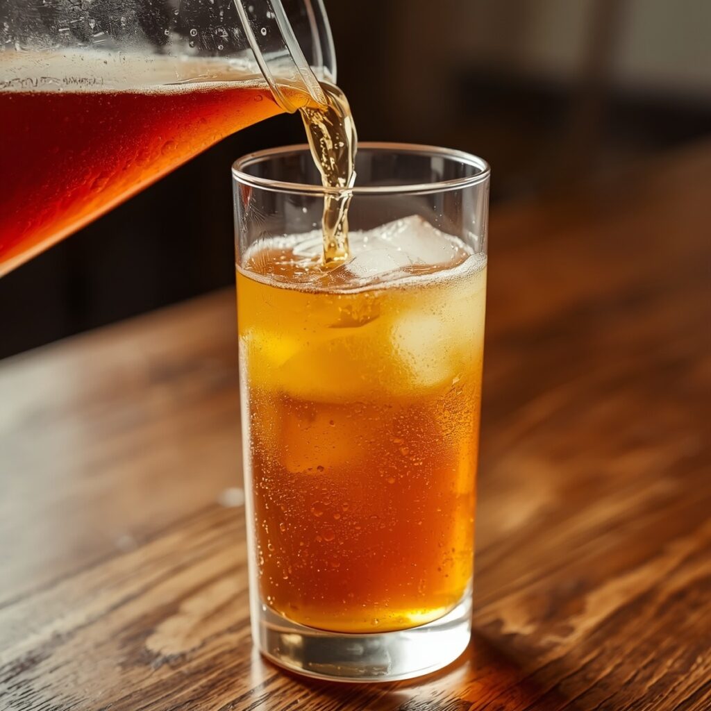 A pitcher of Arnold Palmer drink being poured for a crowd