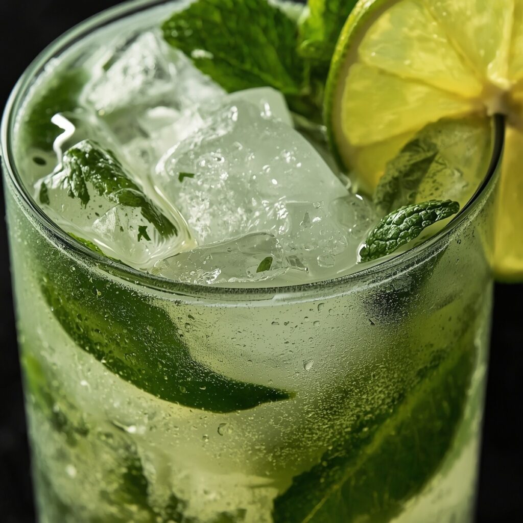  A non-alcoholic mojito with fresh mint and lime