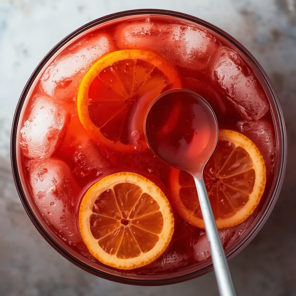  A non-alcoholic party punch in a bowl with citrus slices