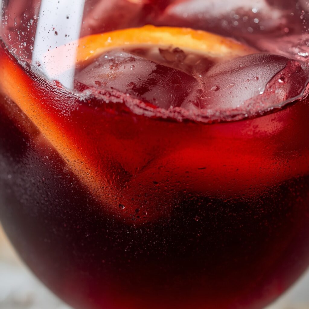  A non-alcoholic sangria with orange and apple slices
