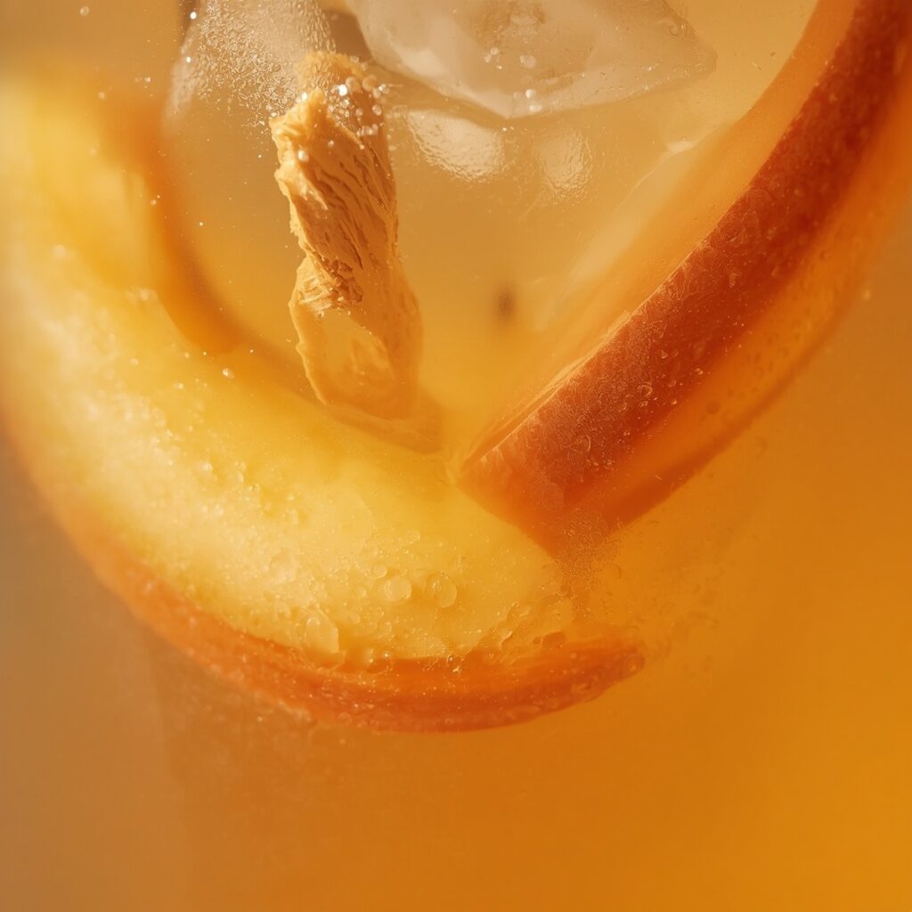  A ginger peach fizz in a tall glass