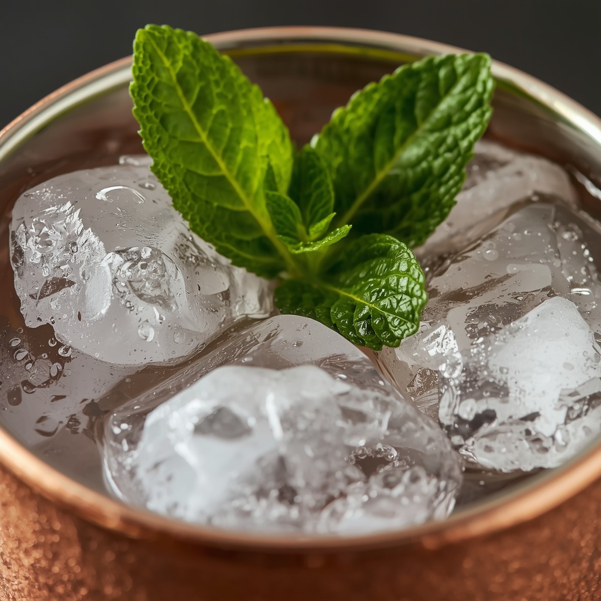 Mint julep mocktail in a copper cup with crushed ice and mint