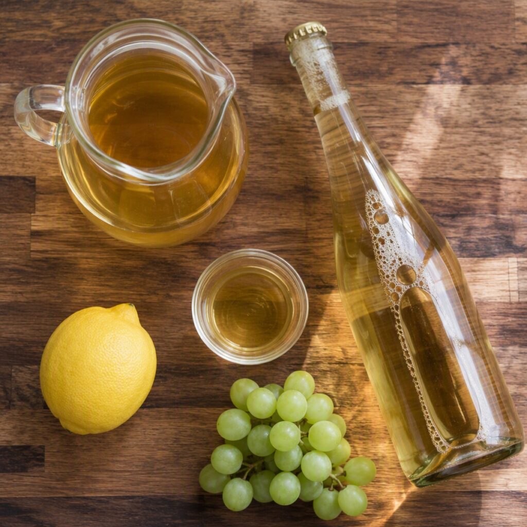 Ingredients for homemade non alcoholic champagne laid out on a counter