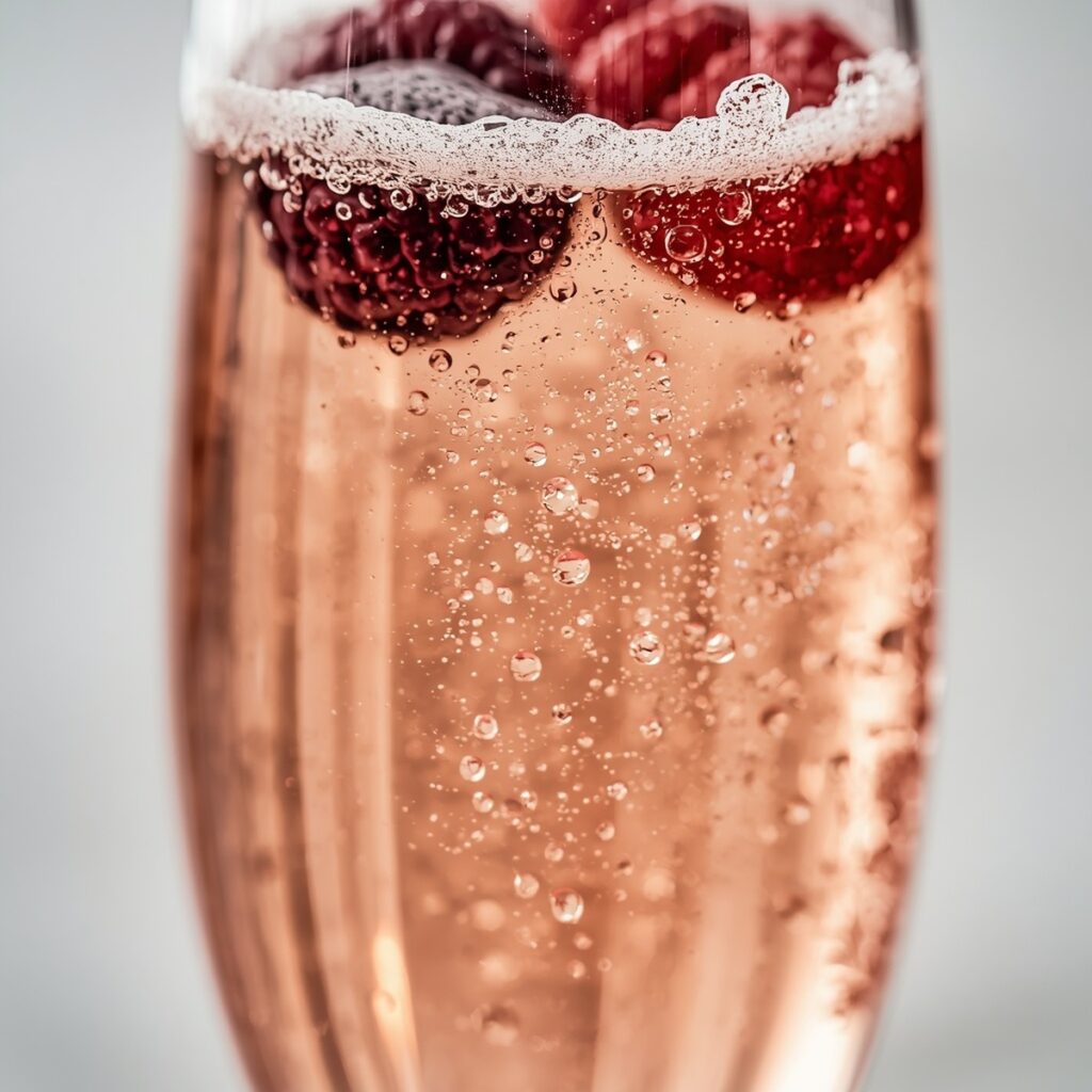 A non alcoholic pink champagne with berries