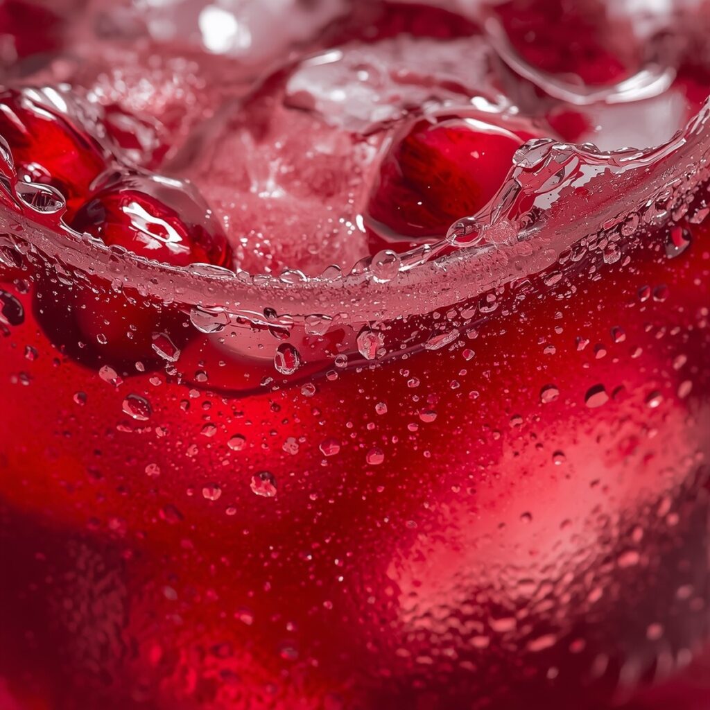 A sparkling pomegranate splash with pomegranate arils