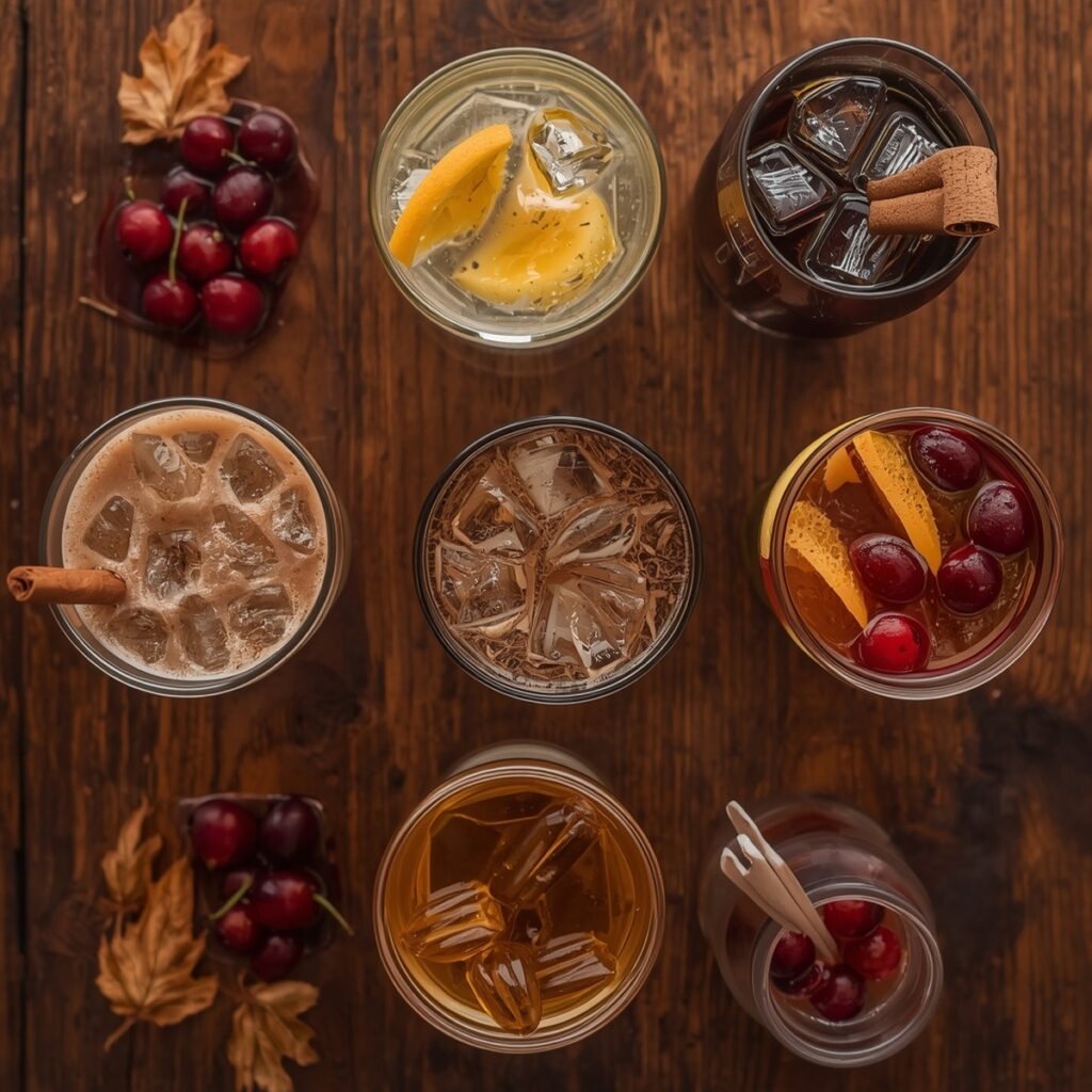 A spread of thanksgiving drinks on a table