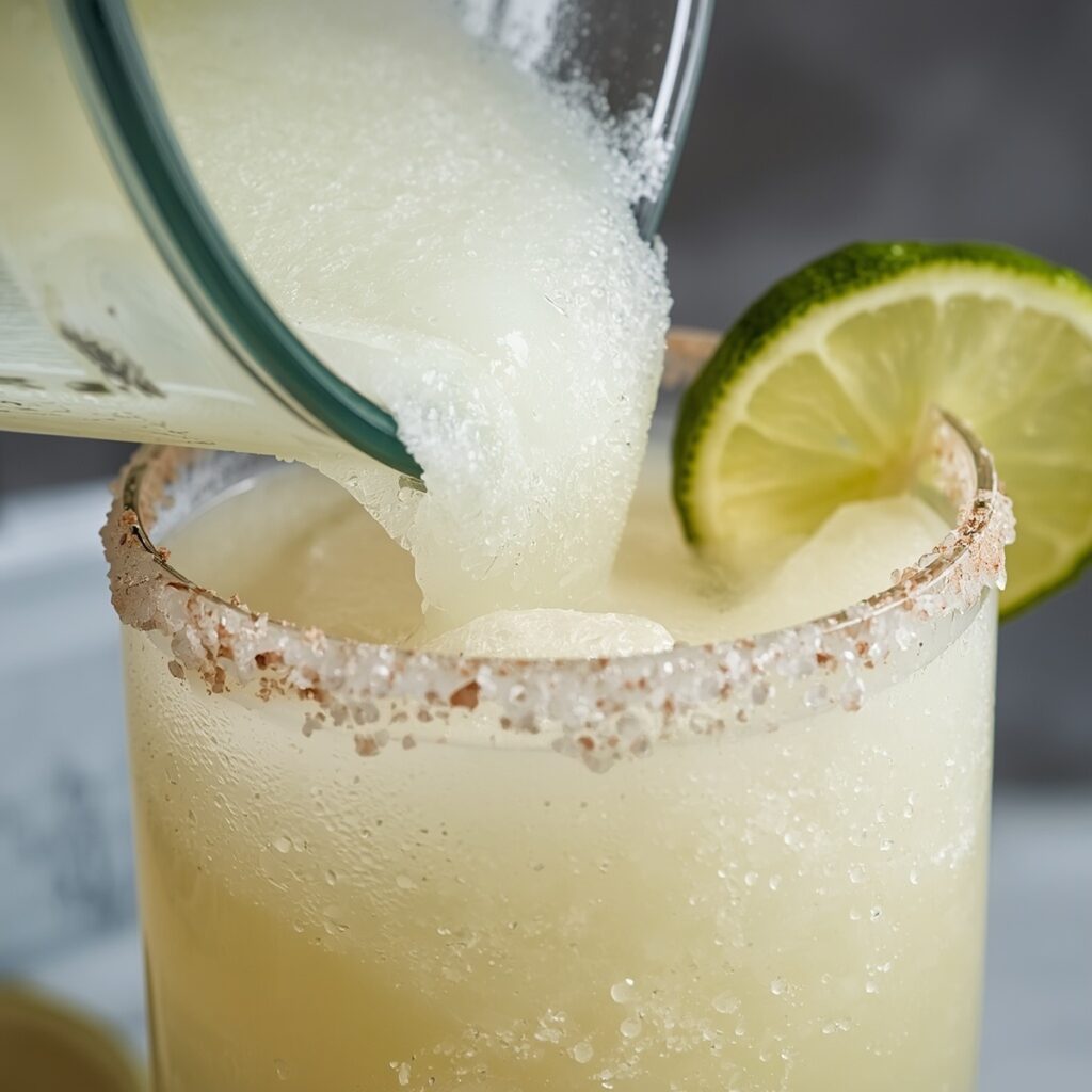  A frozen virgin margarita blended and poured into a glass