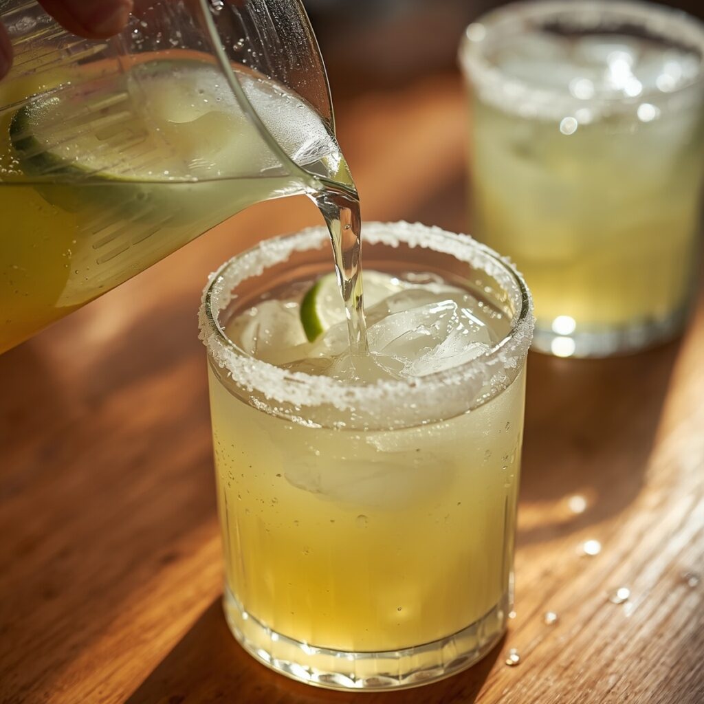 A pitcher of virgin margaritas being poured for a crowd