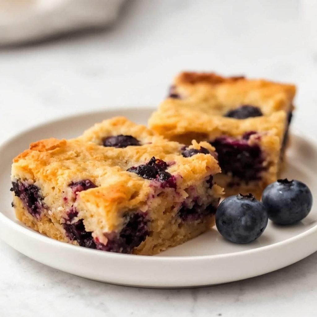 Keto almond flour blueberry cottage cheese breakfast bake squares on a plate