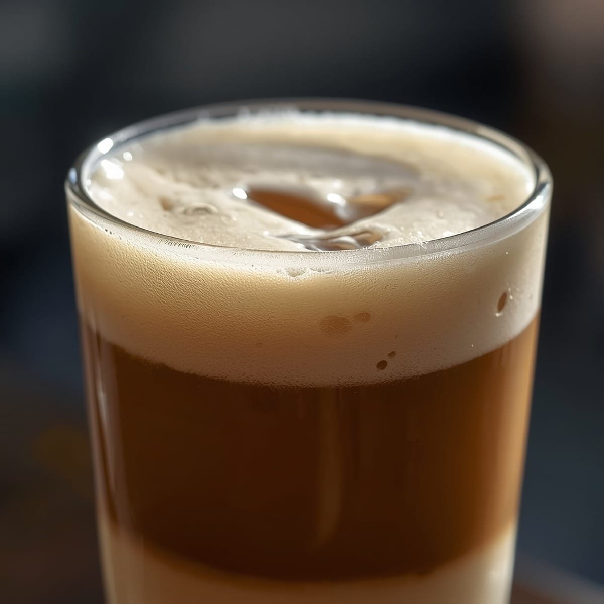 Cold foam recipe served on top of iced coffee in a tall glass
