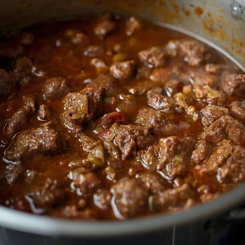 Instant Pot beef stew mixture inside the pressure cooker insert before the lid is closed, no text, no labels, no branding on the pot, no background drinks or glasses of liquid