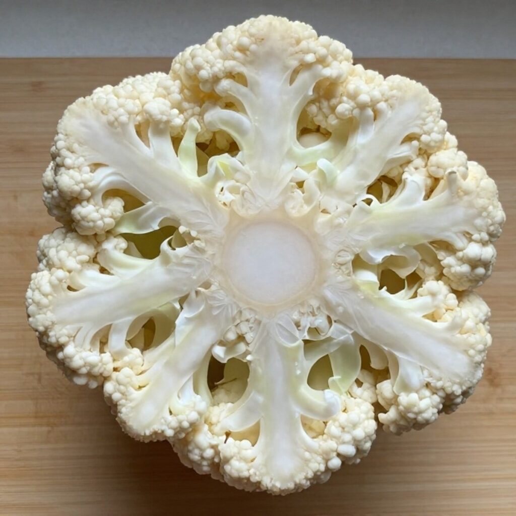  Trimming the core of a whole cauliflower head so it sits flat
