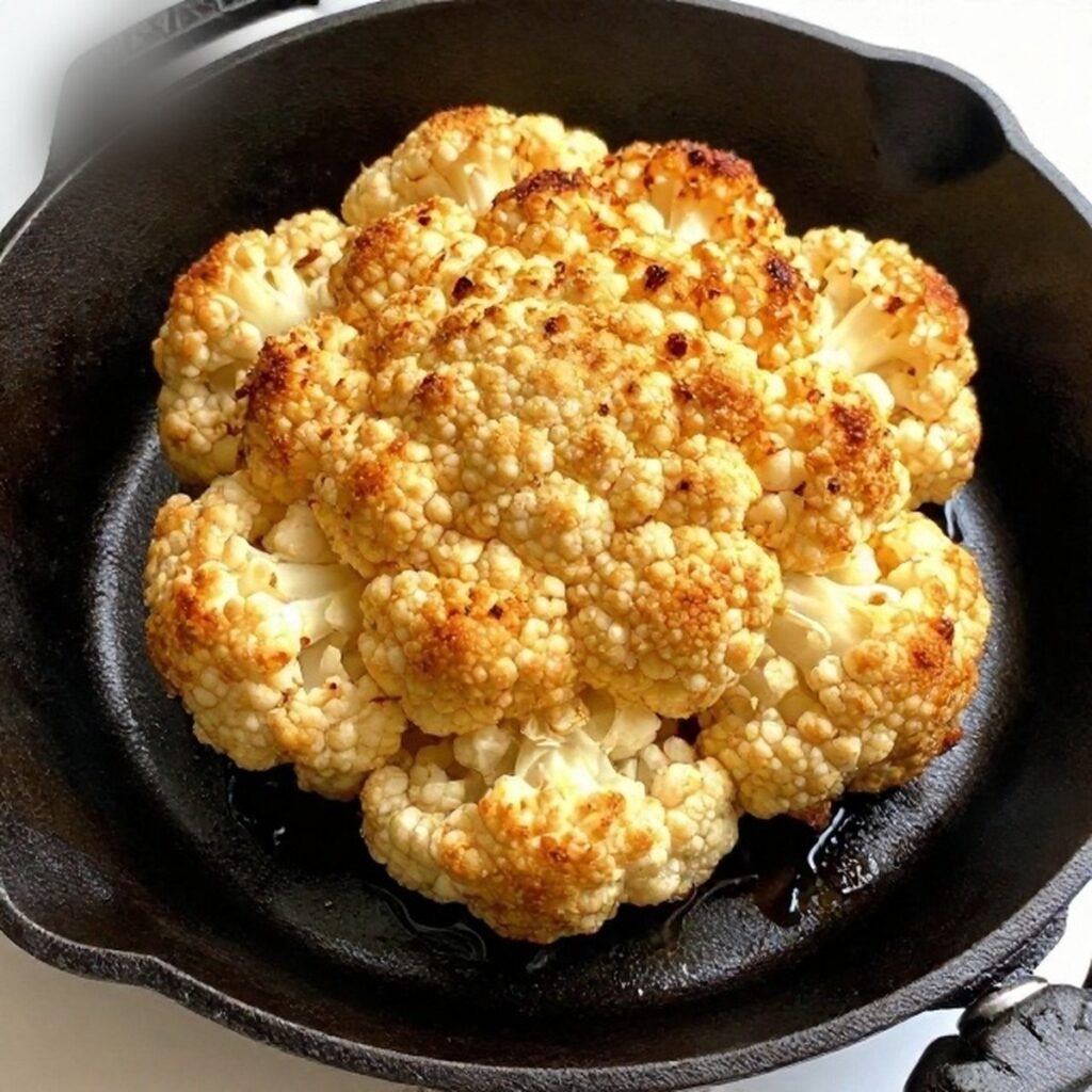  Full roasted cauliflower browned and fork-tender out of the oven