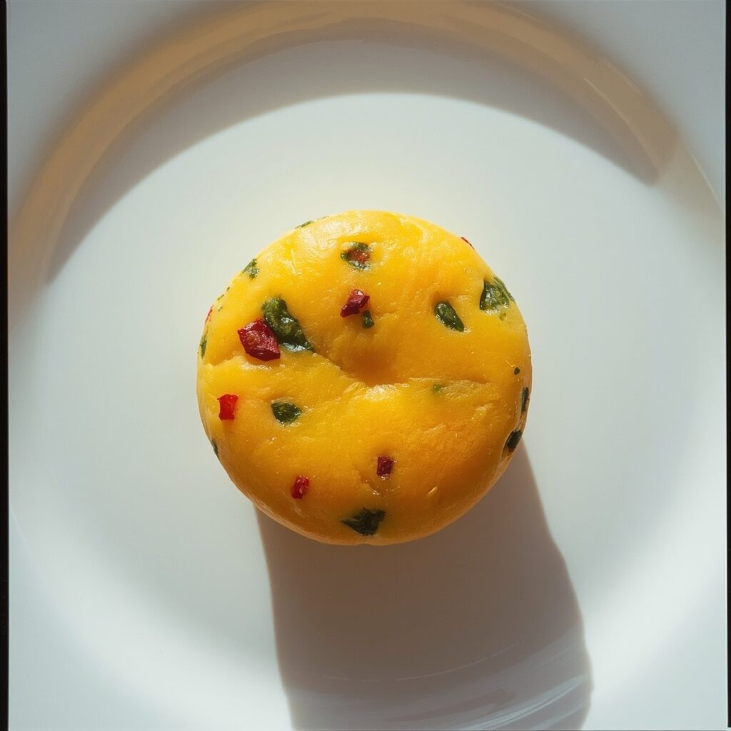 A cross-section of a perfectly set egg bite showing custardy texture