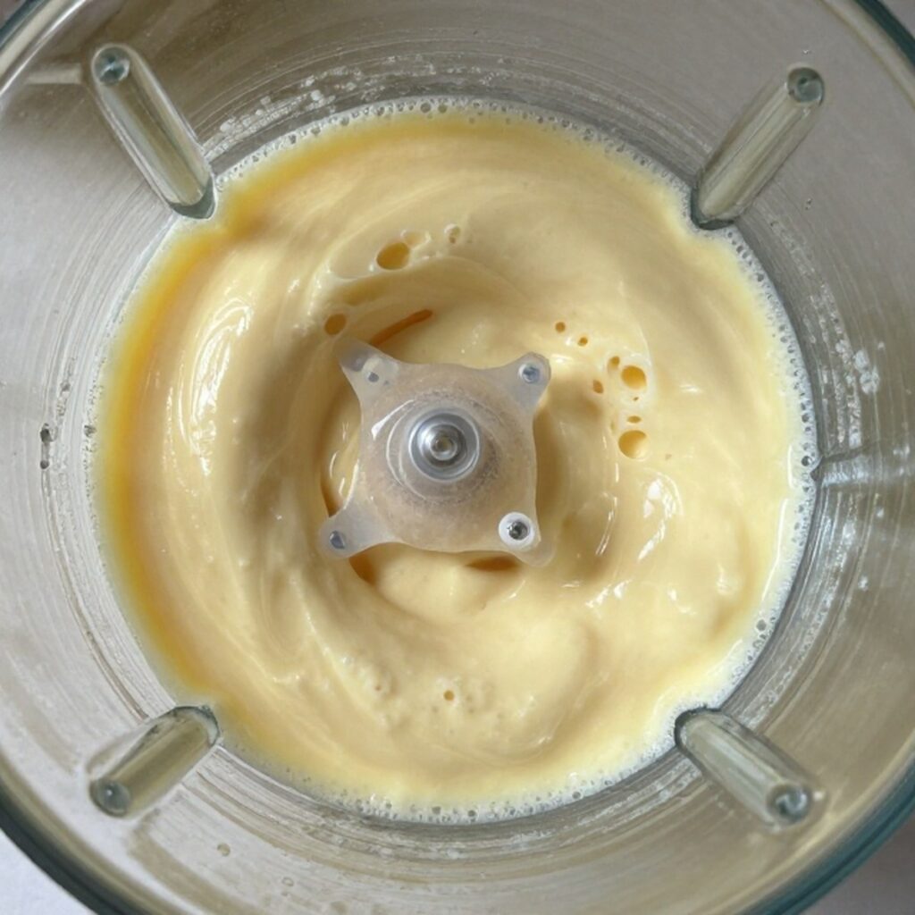 Blending eggs and cottage cheese until smooth for egg bites
