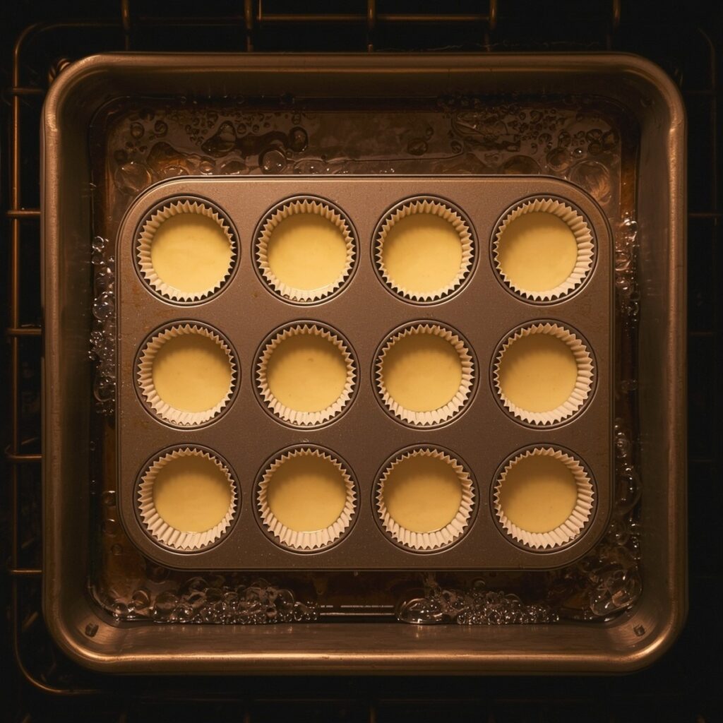  Egg bites baking in a water bath in the oven
