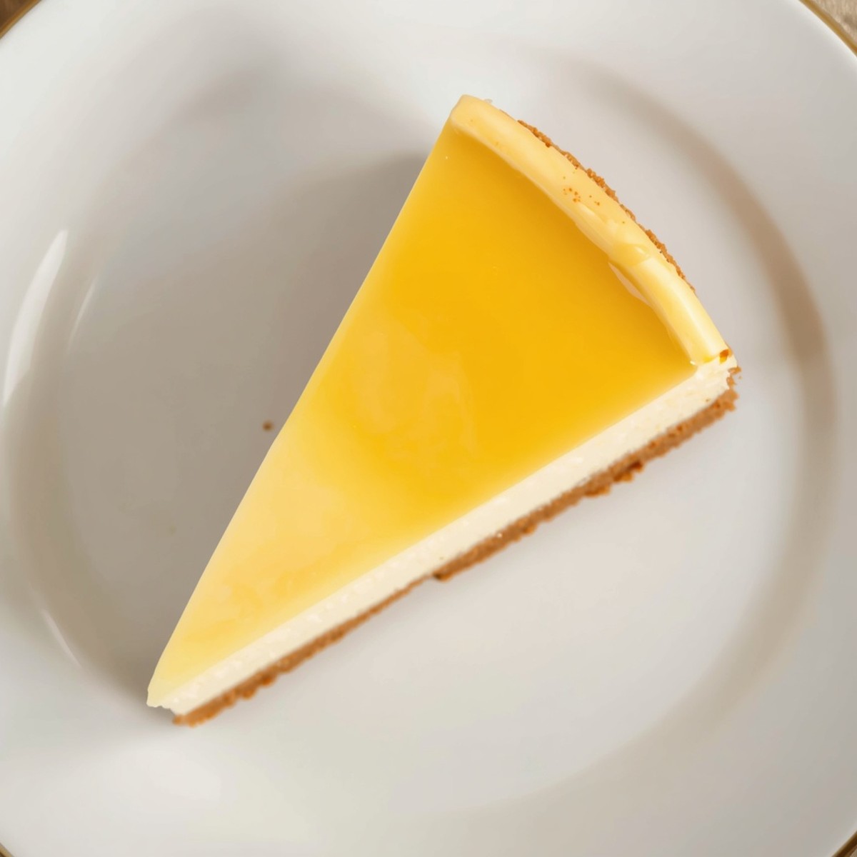 Lemon cheesecake recipe — close-up of a slice showing lemon curd, filling, and graham cracker crust
