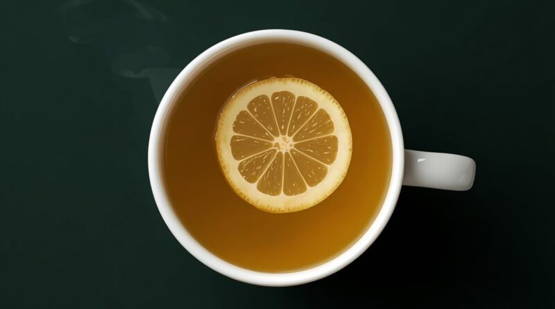 Starbucks Medicine Ball Recipe — tea in a mug with lemon slice and mint, steam rising
