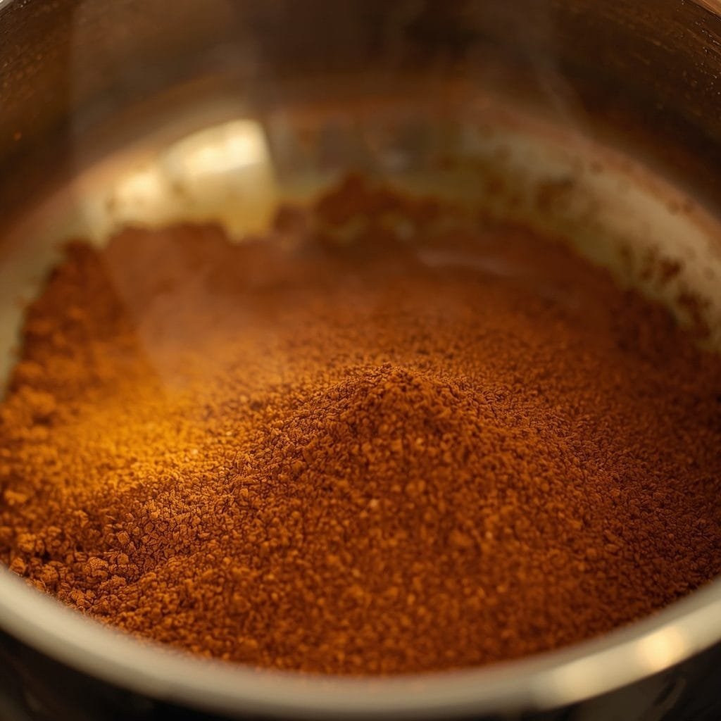 Pumpkin pie spices toasting in a small saucepan