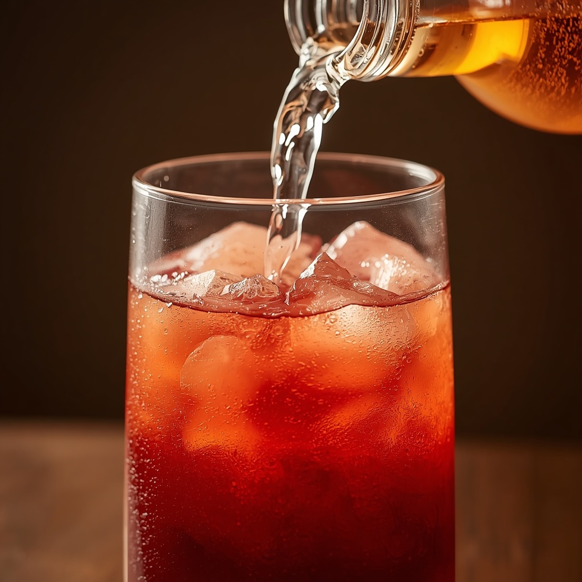 Shirley Temple mocktail with a grenadine gradient and cherry garnish