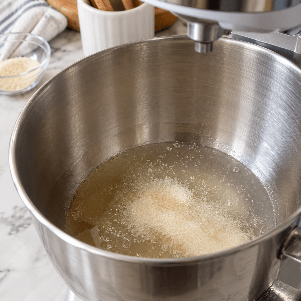 Gelatin blooming in cold water for homemade marshmallows