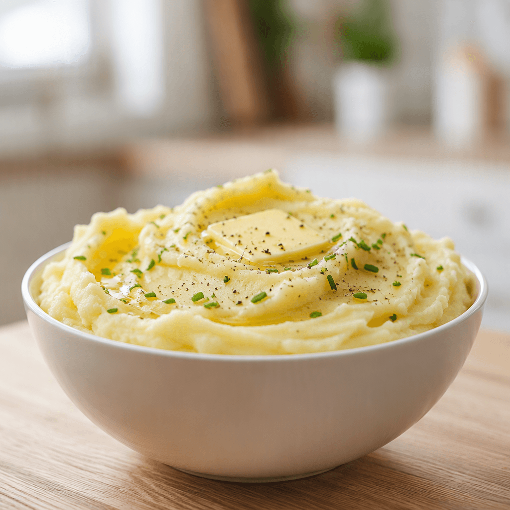 creamy homemade mashed potatoes with butter and chives