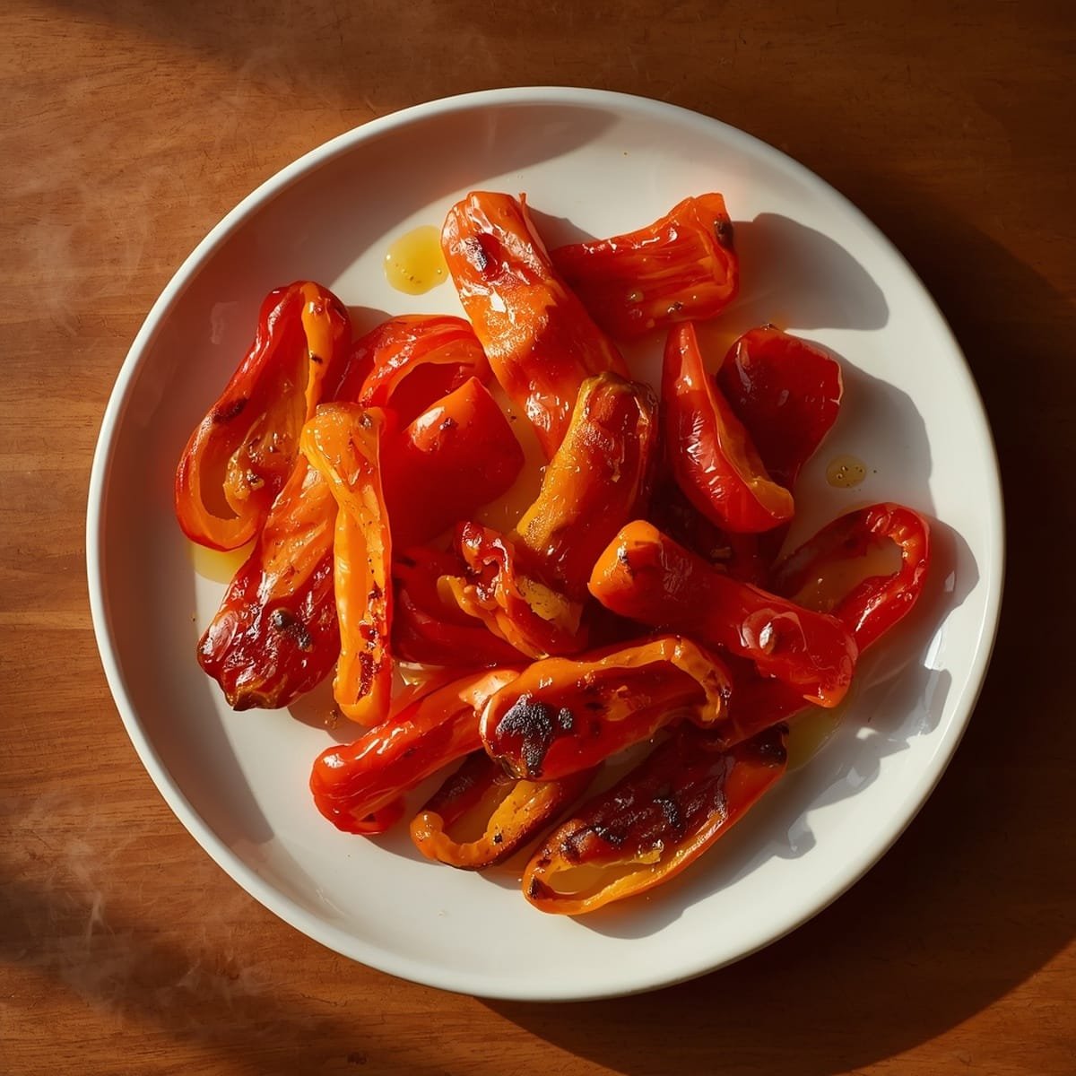 Roasted sliced sweet peppers with browned, caramelized edges