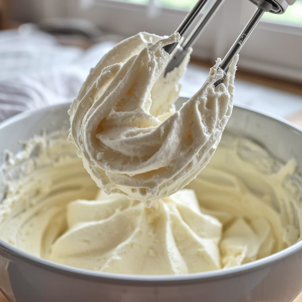 Fluffy vanilla buttercream being whipped for cupcakes